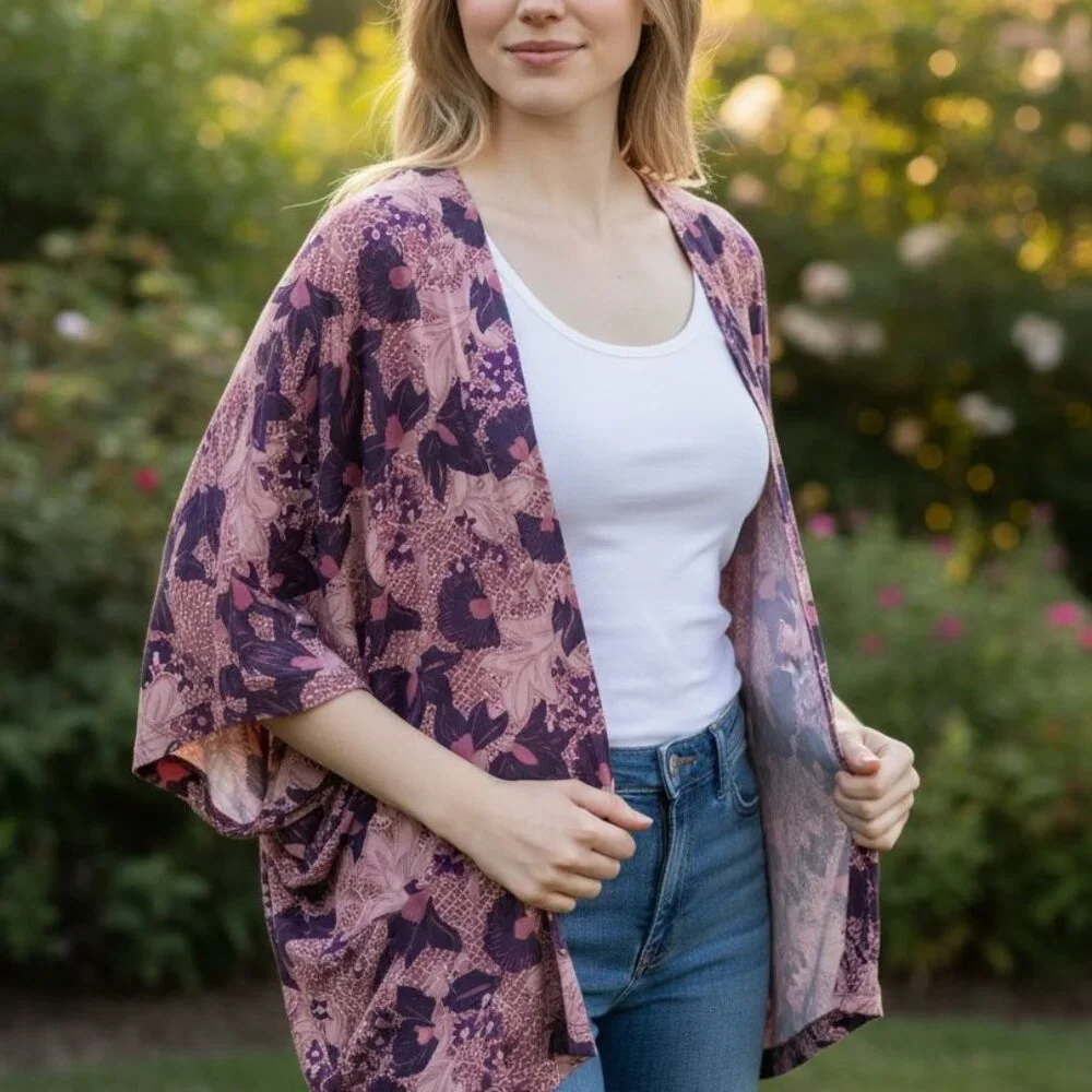 Greek Boutique Floral Kimono – One Size – Resort Boho Wrap - Picture 4 of 6